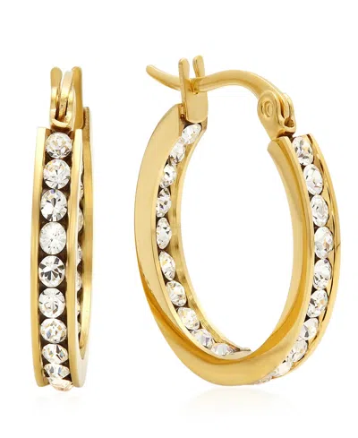 Steeltime Women's Stainless-steel Hoop Earrings Adorned With Swarovski Crystals