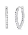 Steeltime Women's Sterling Silver And Simulated Diamonds Almond Hoop Earrings