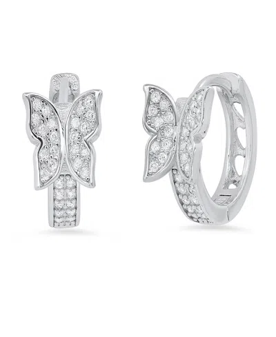 Steeltime Women's Sterling Silver And Simulated Diamonds Butterfly Huggie Earrings