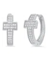 Steeltime Women's Sterling Silver And Simulated Diamonds Cross Huggie Earrings