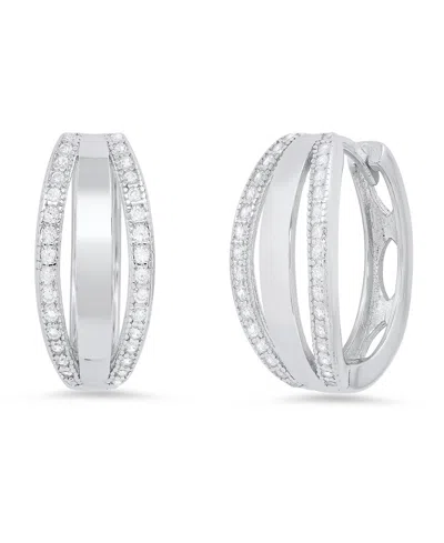 Steeltime Women's Sterling Silver And Simulated Diamonds Layered Huggie Earrings