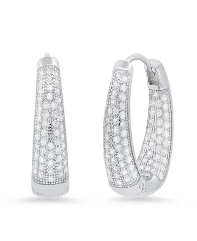 Steeltime Women's Sterling Silver And Simulated Diamonds Oval Huggie Earrings