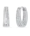 Steeltime Women's Sterling Silver And Simulated Diamonds Oval Layered Huggie Earrings