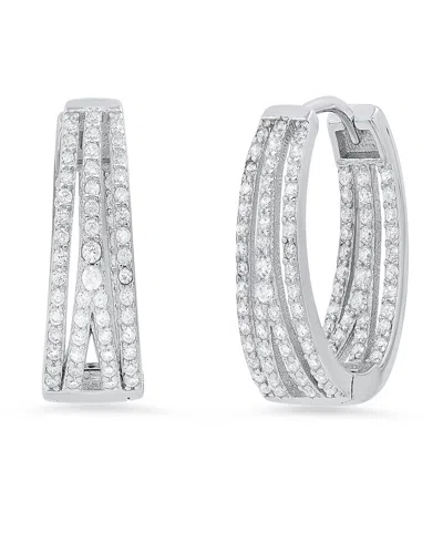 Steeltime Women's Sterling Silver And Simulated Diamonds Oval Layered Huggie Earrings