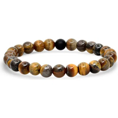 Steeltime Wood & Tiger's Eye Beaded Stretch Bracelet In Multi