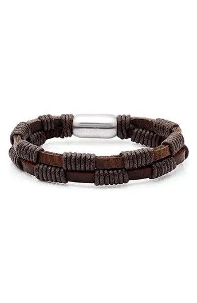 Steeltime Wrapped Leather Bracelet In Brown