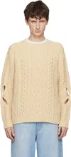 Stefan Cooke Beige Slashed Cable Sweater In Brown