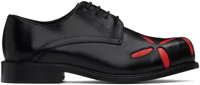 Stefan Cooke Black & Orange Slashed Square Toe Derbys In Black Black