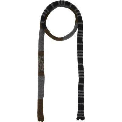 Stefan Cooke Gray & Khaki Stripe Knit Scarf
