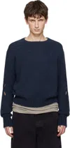 Stefan Cooke Navy Slashed Shaggy Sweater In Blue