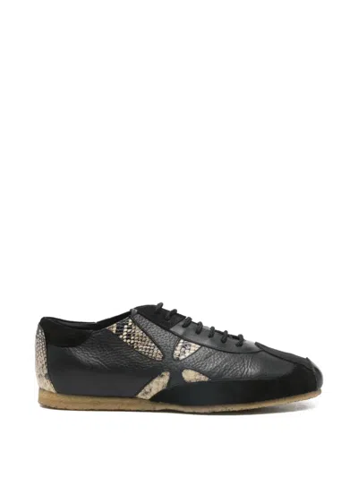 Stefan Cooke Slashed Embossed Leather Sneakers In Black