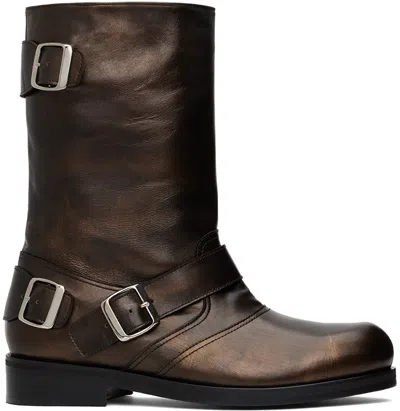 Stefan Cooke Ssense Exclusive Brown Biker Boots In Brown Brown