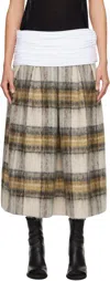 Stefan Cooke White & Gray Elastic Waist Midi Skirt In Brown