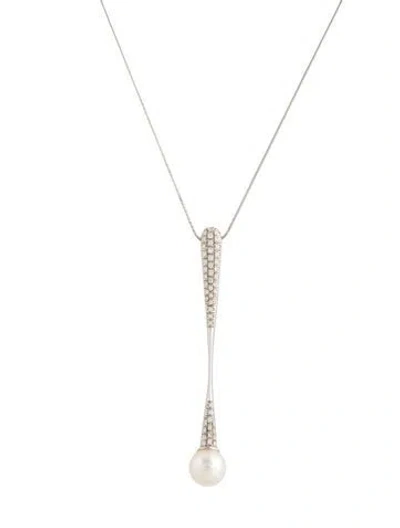 Pre-owned Stefan Hafner 18k Pearl & Diamond Pendant Necklace, 16.5" In Multicolor