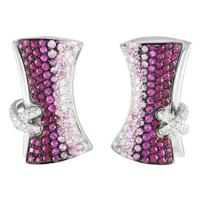 Pre-owned Stefan Hafner 18k White Gold 0.95ct Diamond And Pink Sapphire Earrings
