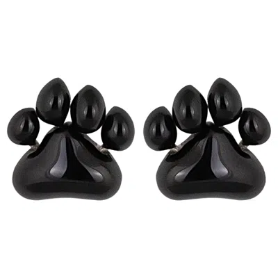 Pre-owned Stefan Hafner 18k White Gold Black Enamel Paw Earrings