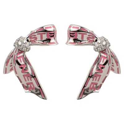 Pre-owned Stefan Hafner 18k White Gold Diamond Bow Earrings