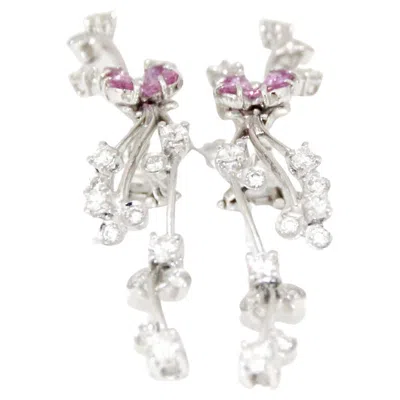 Pre-owned Stefan Hafner 18k White Gold, Diamonds And Pink Sapphire Flower Earrings