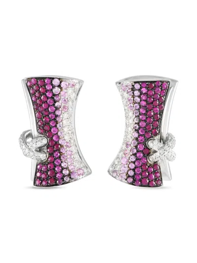 Pre-owned Stefan Hafner 18k White Gold Diamonds And Sapphires Earrings In Silver