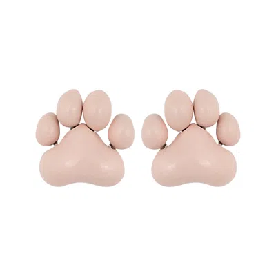 Pre-owned Stefan Hafner 18k White Gold Pink Enamel Paw Earrings