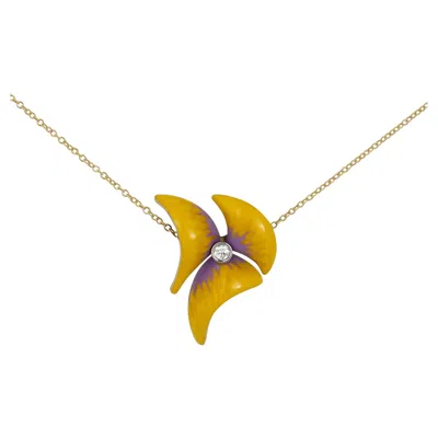 Pre-owned Stefan Hafner 18k Yellow Gold 0.13ctw Diamond & Yellow Enamel Necklace