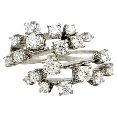 Pre-owned Stefan Hafner Contemporary Round Diamond Spray Bypass Ring 18 Karat White Gold