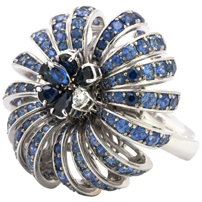 Pre-owned Stefan Hafner Diamond And Sapphire 18 Karat White Gold Ring That Is Alive