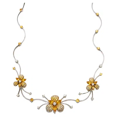 Pre-owned Stefan Hafner Floral Motif Diamond And Fancy Yellow Sapphire Necklace In 18k