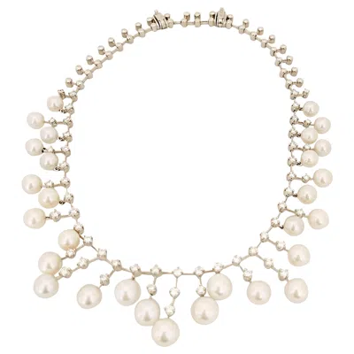 Pre-owned Stefan Hafner Stephan Hafner 18 Karat White Gold Necklace With 4.04 Carat Diamonds And Pearls
