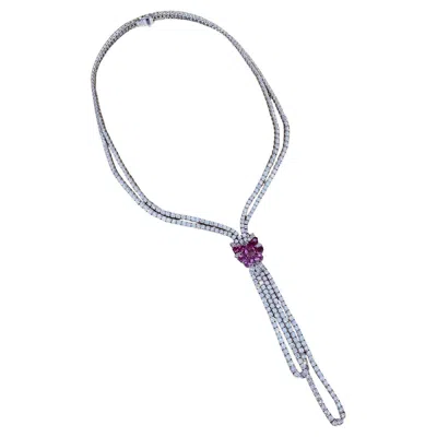 Pre-owned Stefan Hafner Y Diamond Necklace With Pink Sapphires In 18k White Gold