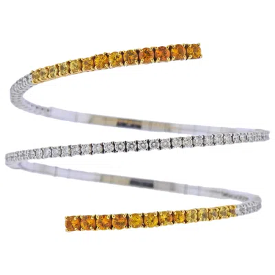 Pre-owned Stefan Hafner Yellow Orange Sapphire Diamond Gold Wrap Bracelet