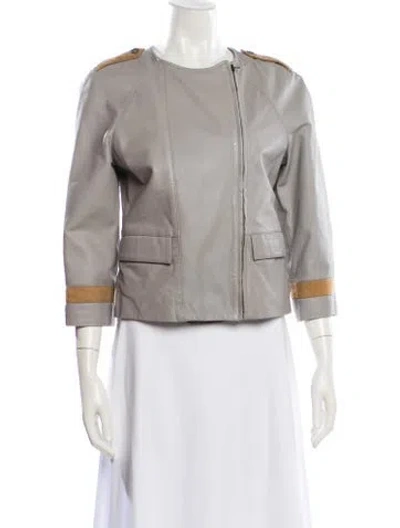 Pre-owned Stefanel Leather Biker Jacket In Gray
