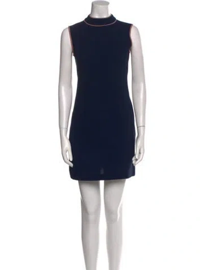 Pre-owned Stefanel Mock Neck Mini Dress In Blue