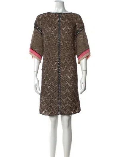 Pre-owned Stefanel Patterned Mini Dress In Brown