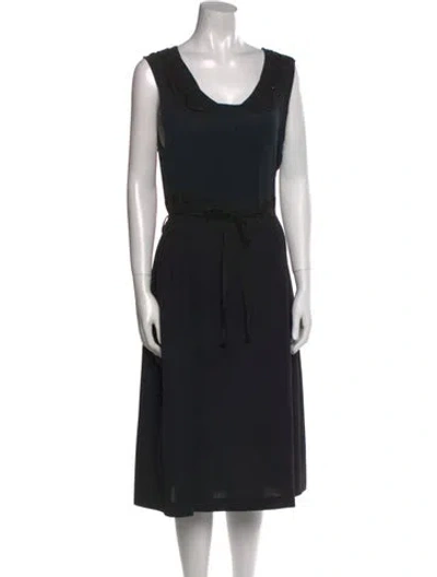Pre-owned Stefanel Scoop Neck Midi Length Dress In Black