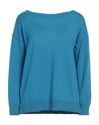 Stefanel Woman Sweater Azure Size L Merino Wool In Blue