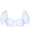 Stefania Vaidani Puff-sleeve Cropped Top In Blue
