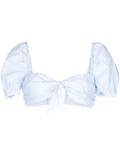 Stefania Vaidani Puff-sleeve Cropped Top In Blue