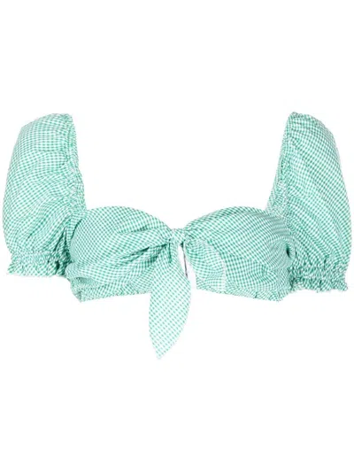 Stefania Vaidani Vichy Gingham-print Cropped Top In 绿色