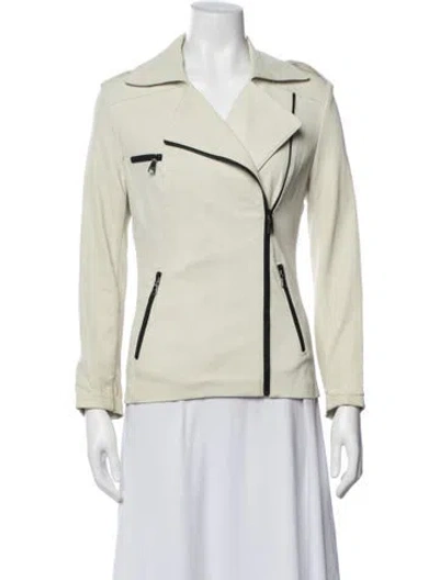 Pre-owned Stefano Faux Leather Biker Jacket In Neutral