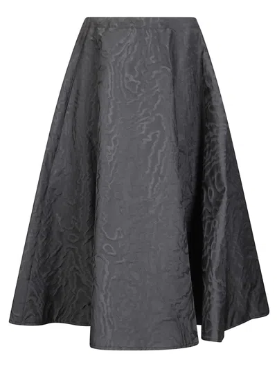 STEFANO MORTARI BLACK FLARED MIDI SKIRT WITH DAMASK EFFECT