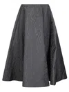 Stefano Mortari Black Flared Midi Skirt With Damask Effect In Gray