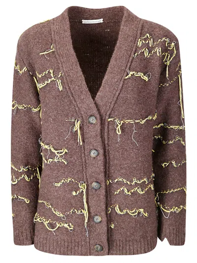 Stefano Mortari Cardigan Lana Lavorato In Brown Melange With Yellow Details