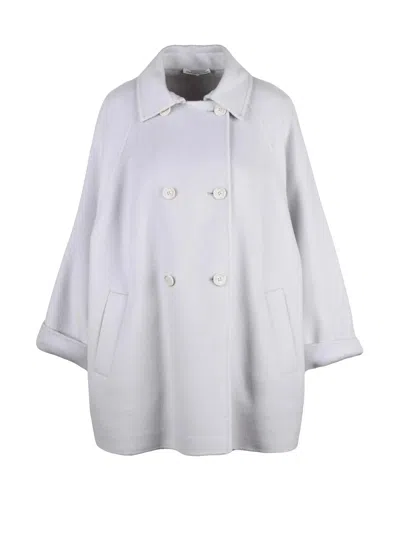 Stefano Mortari Flared Light Grey Coat With Double-breasted Closure And Soft Texture In White