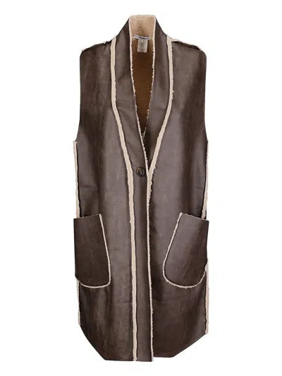 Stefano Mortari Leather Shearling-trimmed Gilet In Brown