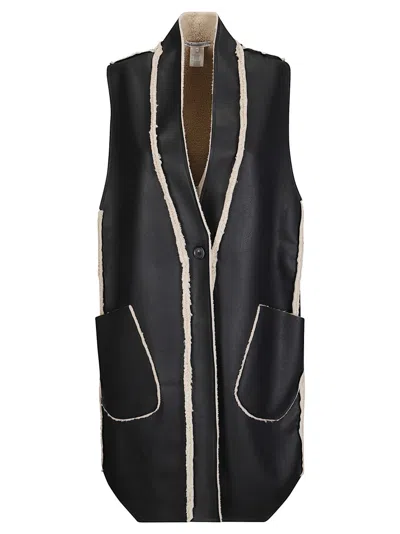 Stefano Mortari Long Sheepskin-effect Vest In Synthetic Material In Black