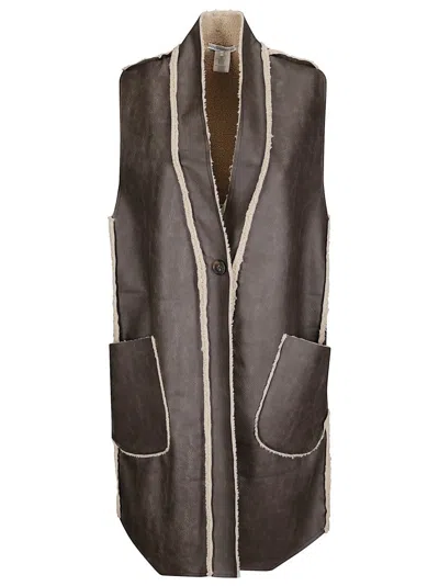 STEFANO MORTARI LONG SHEEPSKIN-EFFECT VEST IN SYNTHETIC MATERIAL