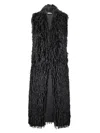 Stefano Mortari Long Sleeveless Coat With Black Fringes And Relaxed Fit In Black