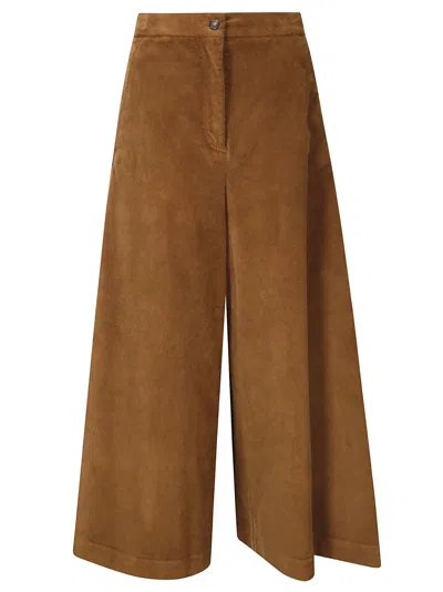 Stefano Mortari Pantalone Fustagno Gamba Larga-elastico Vita In Brown