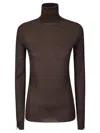 Stefano Mortari Top Collo Alto Manica Lunga Bottoncini Schiena In Brown